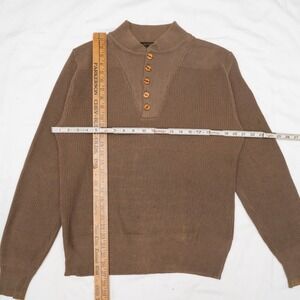 Vintage Eddie Bauer Sweater Mens Large Brown‎ 1980s Button Up 1/4
